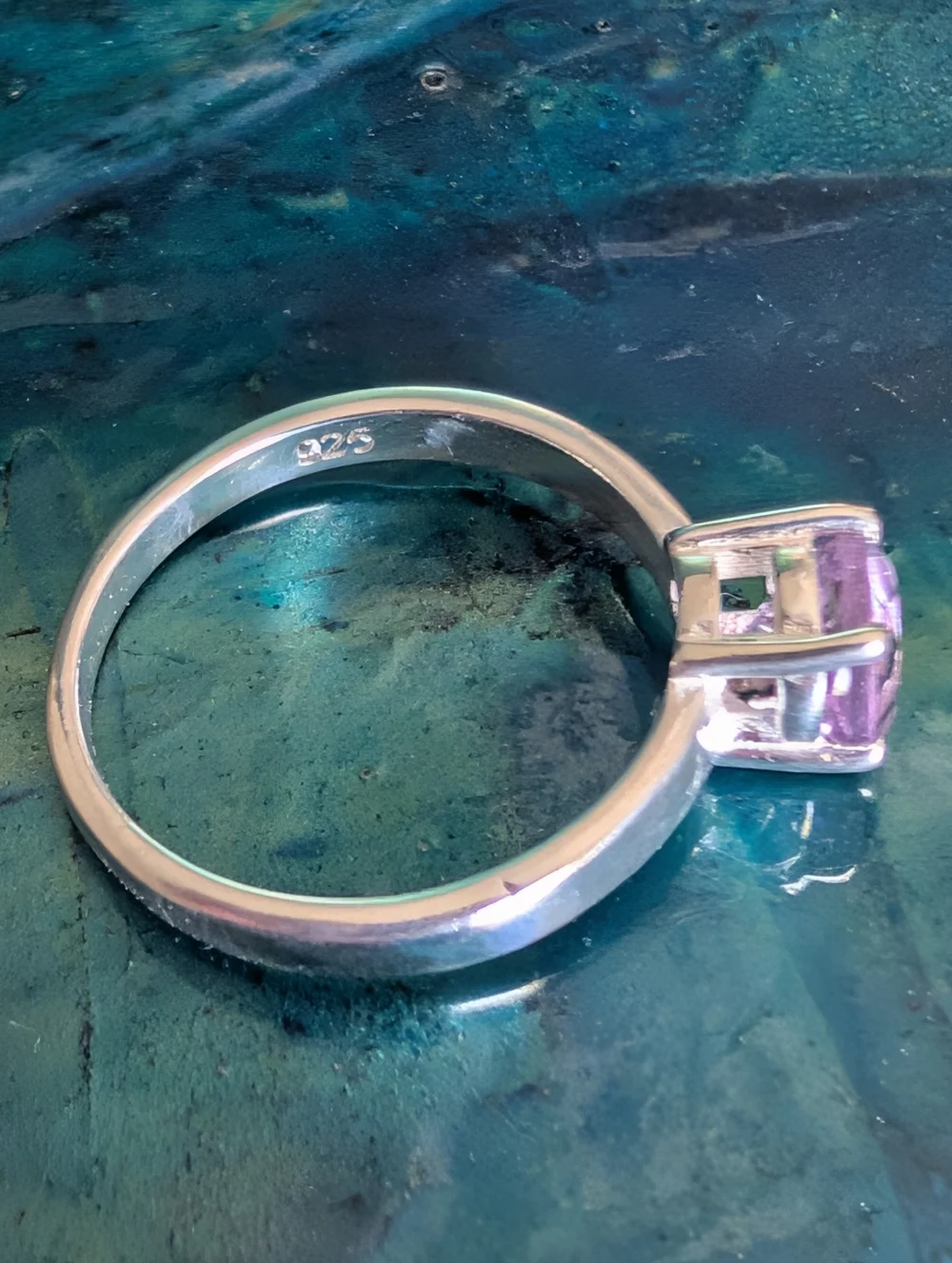 🆕 Solid Sterling Silver Solitaire Genuine Amethyst Ring In Size 7